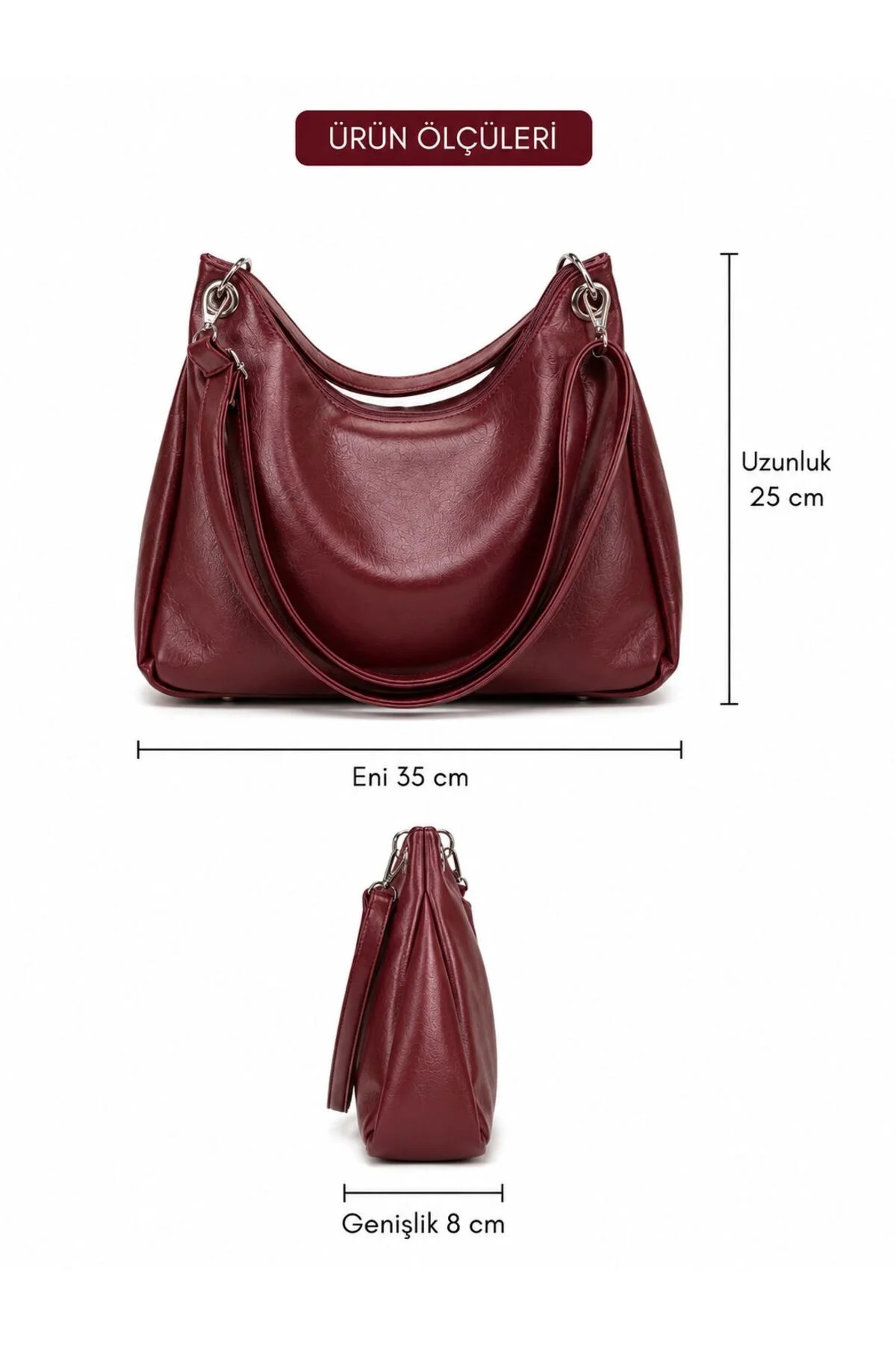 KADIN SALAŞ OMUZ ÇANTASI ÖLÇÜ UZUNLUK 25 CM ENİ 35 GENİŞLİK 8 CM