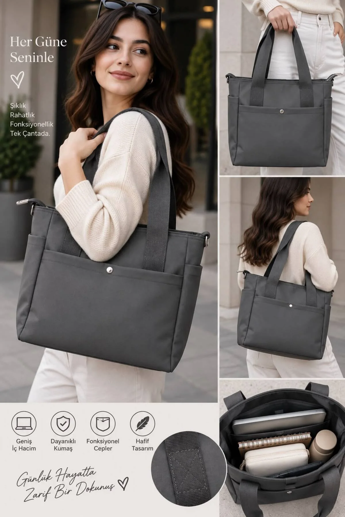KADIN TOTE ÇANTA BÜYÜK KAPASİTELİ ÇOK GÖZLÜ KOLON ASKILI SU GEÇİRMEZ SHOPPER