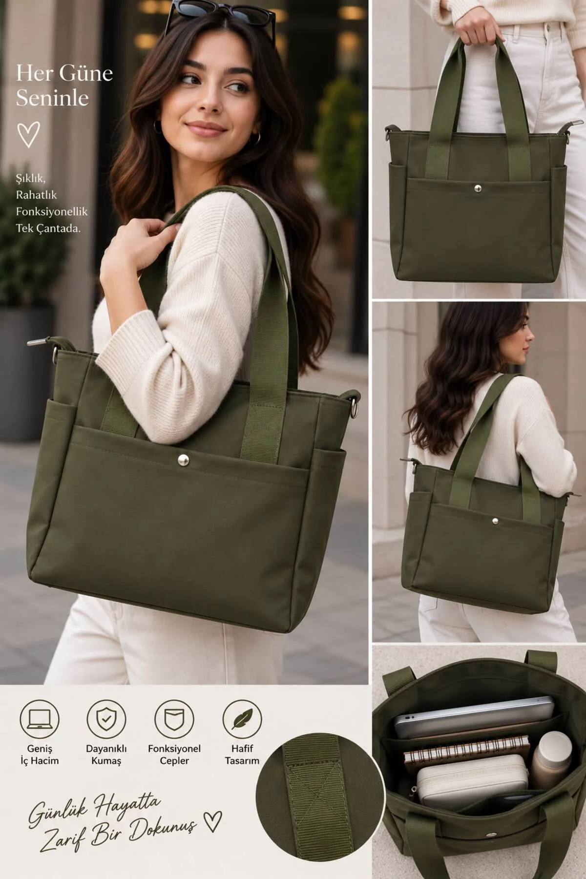 KADIN TOTE ÇANTA BÜYÜK KAPASİTELİ ÇOK GÖZLÜ KOLON ASKILI SU GEÇİRMEZ SHOPPER