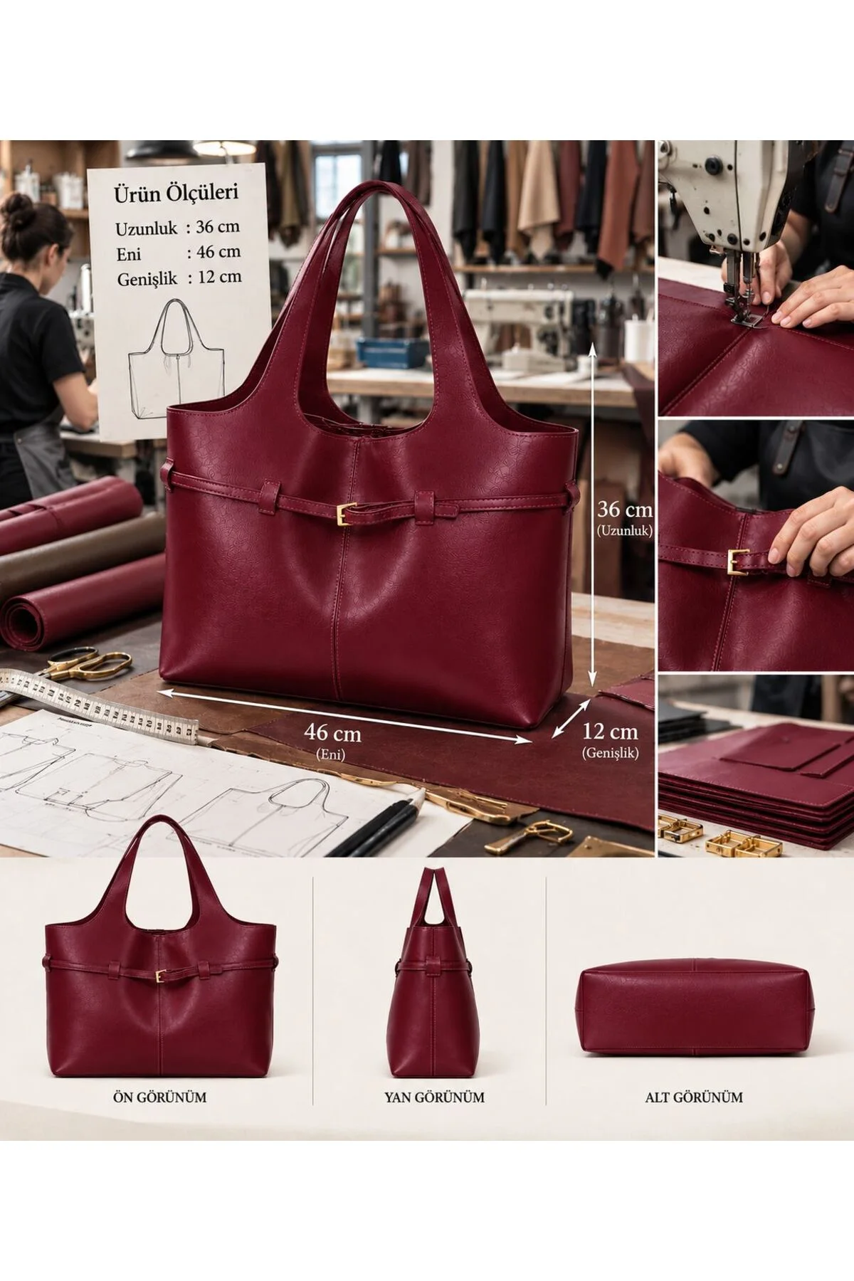 KADINOMUZ ÇANTASI MAKYAJ ÇANTASI HEDİYELİ UZUNLUK 36 CM ENİ 46 CM GENİŞLİK 12 CM