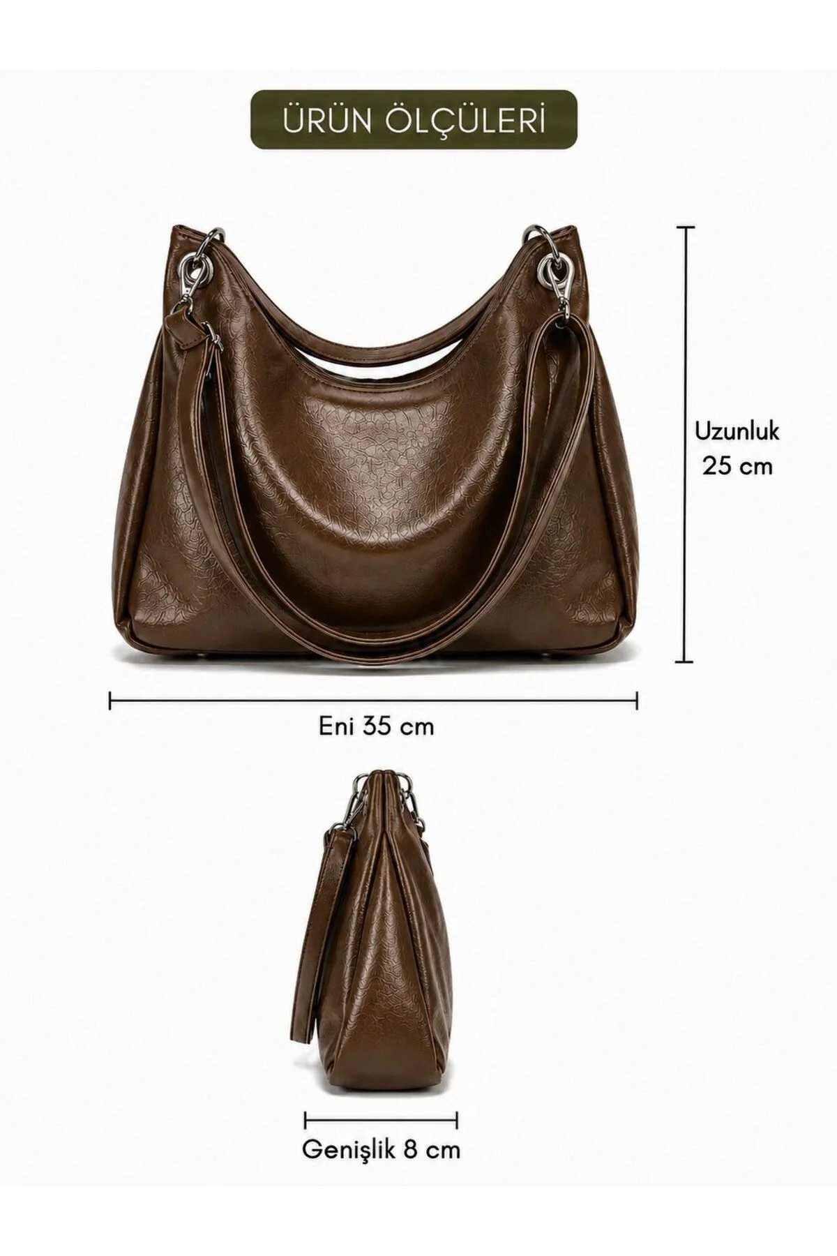 KADIN SALAŞ OMUZ ÇANTASI ÖLÇÜ UZUNLUK 25 CM ENİ 35 GENİŞLİK 8 CM
