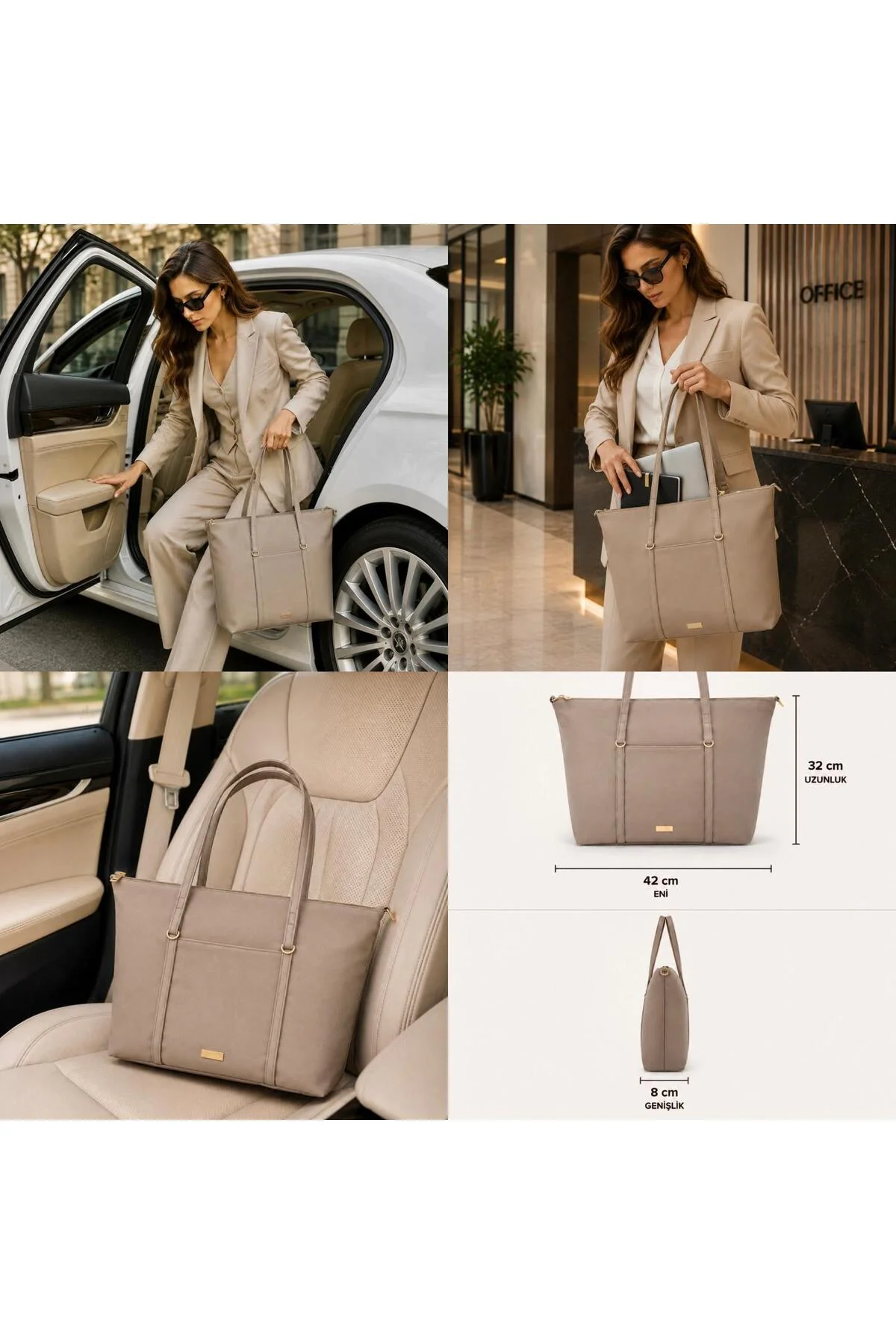 Modern Premium Siyah Kadın Tote Omuz Çantası - Geniş İç Hacimli Günlük Ölçü uzunluk3 2 cm Eni 42 cm Genişlik 8cm
