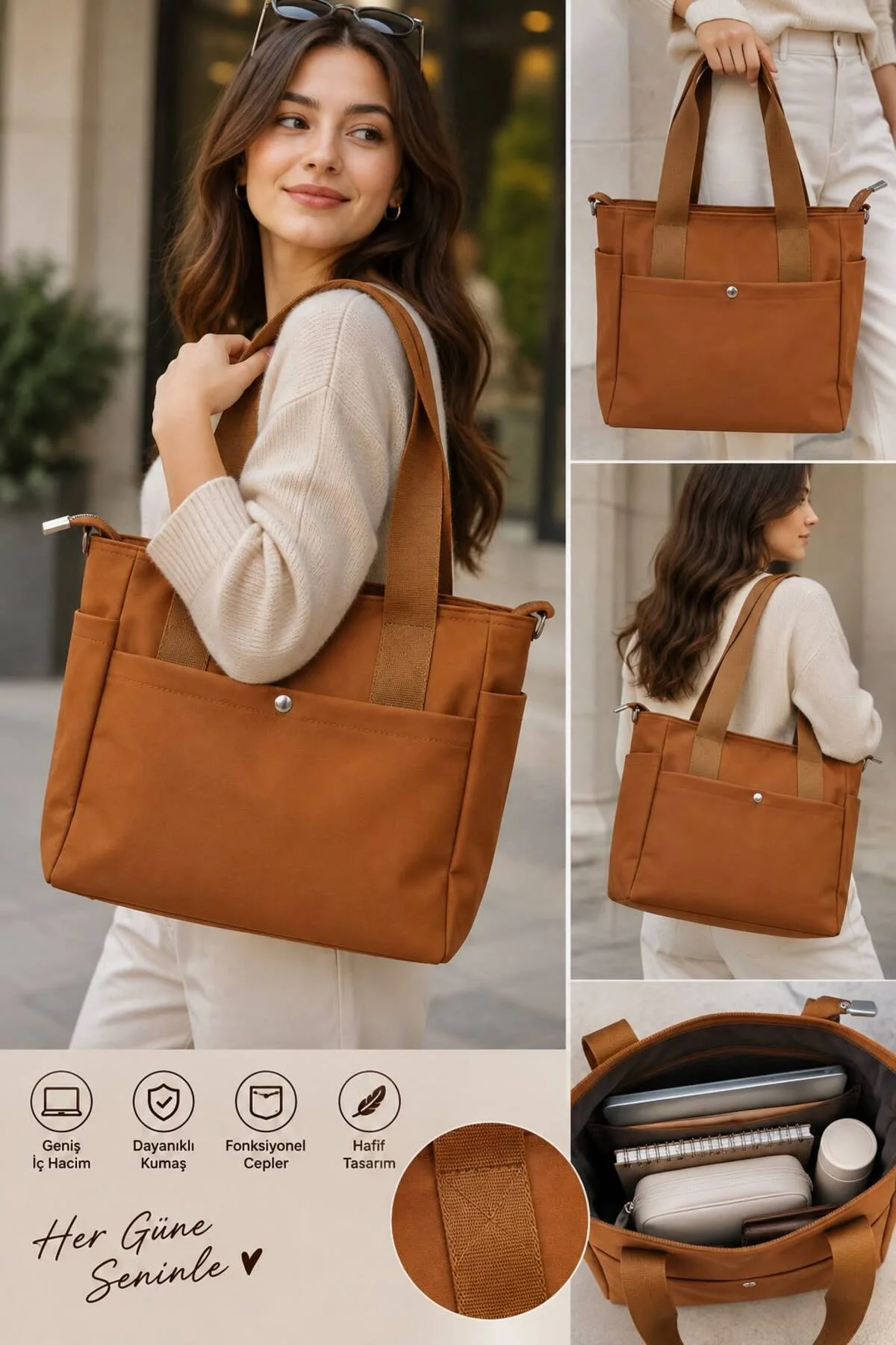 KADIN TOTE ÇANTA BÜYÜK KAPASİTELİ ÇOK GÖZLÜ KOLON ASKILI SU GEÇİRMEZ SHOPPER