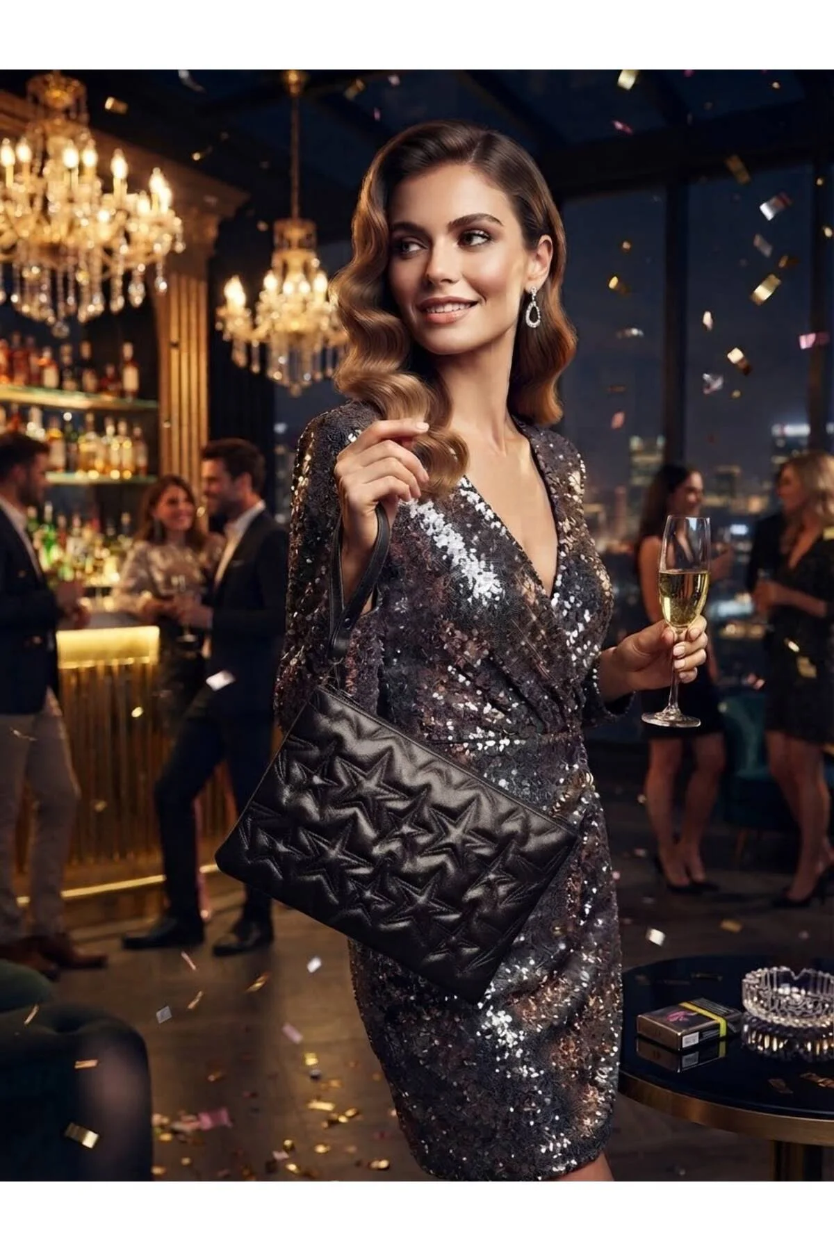 YILDIZ NAKIŞ İŞLEMELİ CLUTCH ÇANTA ( ÖLÇÜ UZUNLUK 18 CM ENİ 28 CM )