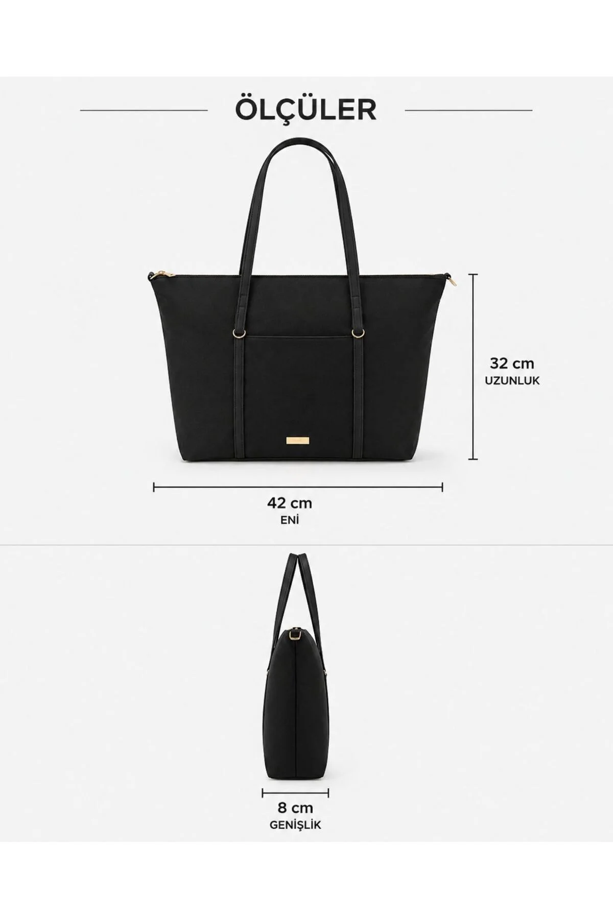 Modern Premium Siyah Kadın Tote Omuz Çantası - Geniş İç Hacimli Günlük Ölçü uzunluk3 2 cm Eni 42 cm Genişlik 8cm